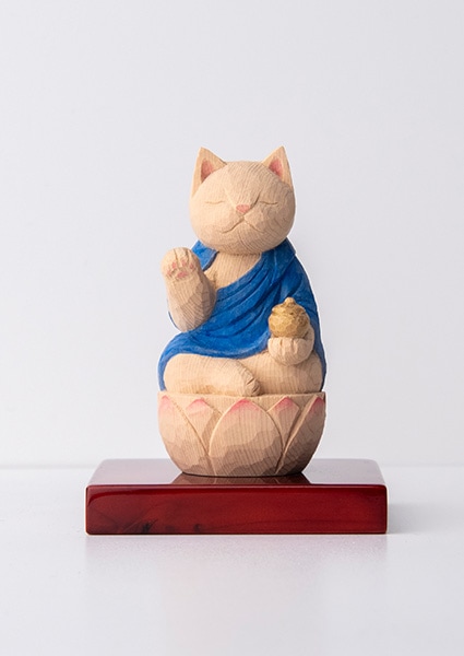 仏像】木彫りの薬師猫 袈裟を着た猫仏さま | 猫仏 | | 仏像ワールド