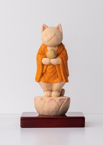 仏像】木彫りの立薬師猫 袈裟を着た猫仏さま | 猫仏 | | 仏像ワールド