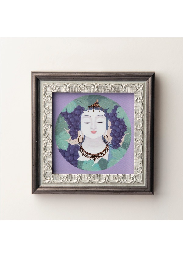 宝飾品　ふんだんに宝石（メノウ）を使って描いた花が咲いた大木 仏像】葡萄の実り ミニ箔アート版画 木綿花作 | ミニ箔アート版画