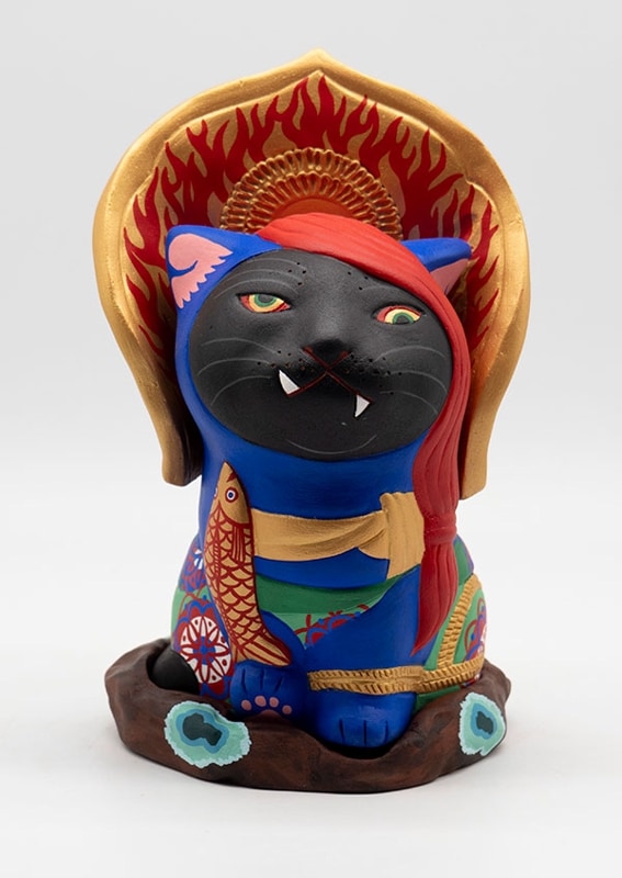【希少品】エサシトモコ チビデカクン 猫阿修羅 陶土 仏ニャン 仏像】チビデカクン 猫阿修羅 エサシトモコ作 | 日本の作家