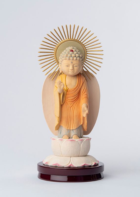 仏像】仏屋さかい 童仏 仏壇用御本尊「阿弥陀如来立像」本願寺派（御西