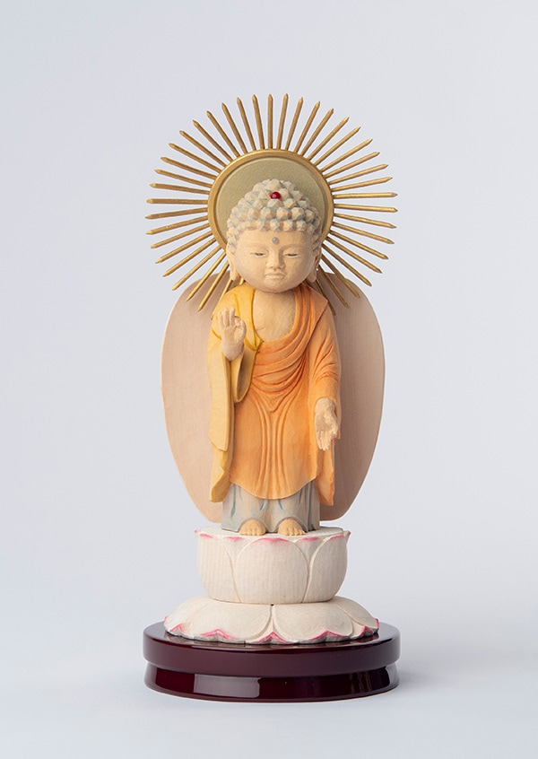 仏像】仏屋さかい 童仏 仏壇用御本尊「阿弥陀如来立像」本願寺派（御西