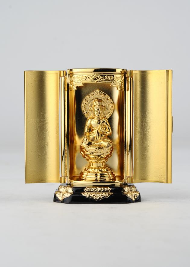 仏像】虚空蔵菩薩 - 厨子入り 純金メッキ仕上げ 総高9.7cm 高岡