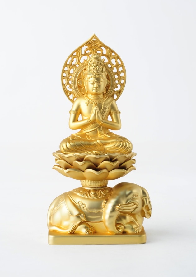 仏像】普賢菩薩 - 合金製 純金メッキ仕上げ 総高15cm 高岡銅器 | 日本