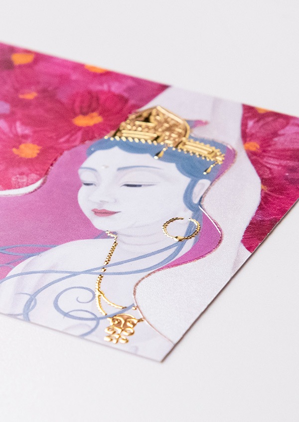 仏像】秋桜結び（9月） ミニ箔アート版画 木綿花作 | ミニ箔アート版画