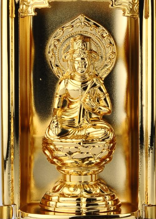 仏像】虚空蔵菩薩 - 厨子入り 純金メッキ仕上げ 総高9.7cm 高岡
