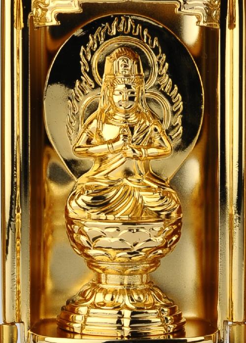 仏像】大日如来 - 厨子入り 純金メッキ仕上げ 総高9.7cm 高岡銅器