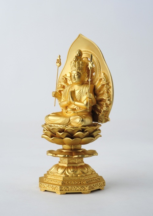 千手観音菩薩 15．5cm 金鍍金仕上 合金製 仏像 千手観音菩薩
