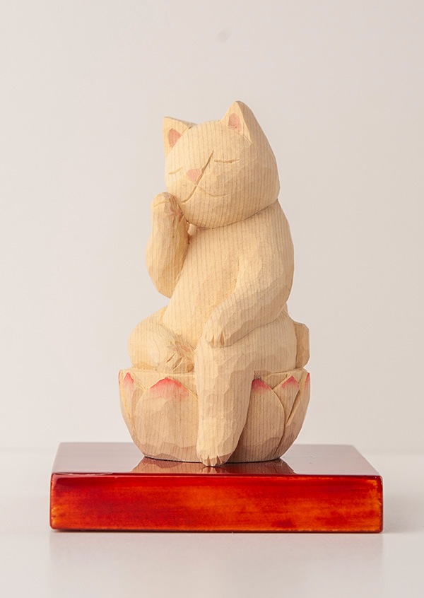 仏像】木彫りの弥勒猫 淡彩色 猫仏さま | 猫仏 | | 仏像ワールド