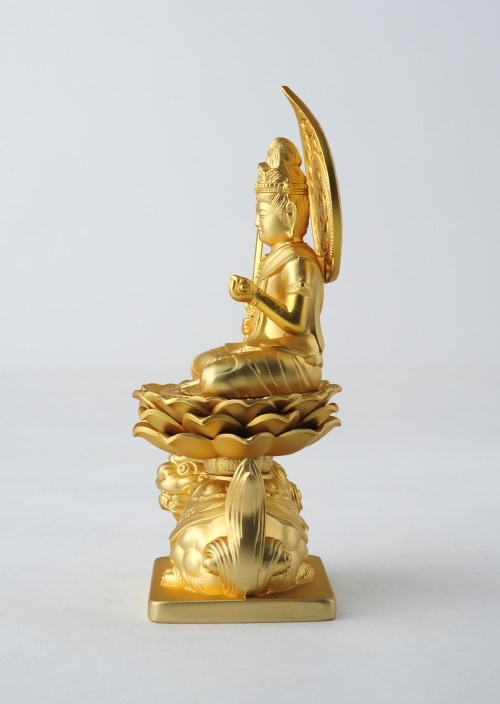 仏像】文殊菩薩 - 合金製 純金メッキ仕上げ 総高15cm 高岡銅器 | 日本