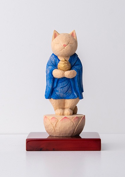仏像】木彫りの立薬師猫 袈裟を着た猫仏さま | 猫仏 | | 仏像ワールド