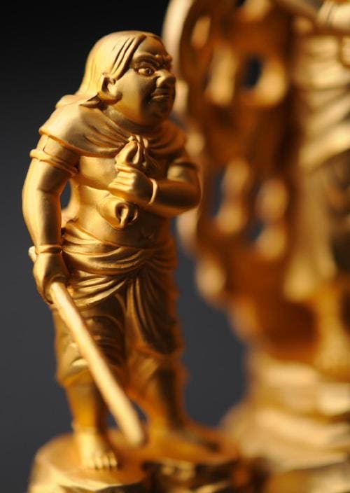 仏像】童子不動明王 - 総高16cm 純金メッキ 高岡銅器 | 日本の手技