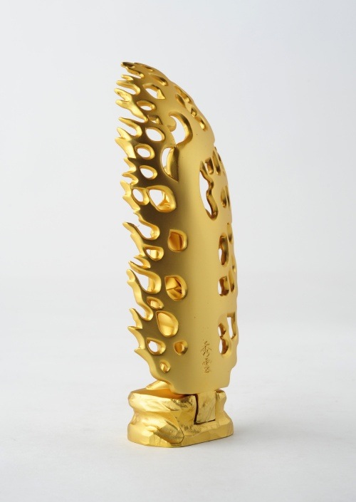 仏像】不動明王 - 合金製 純金メッキ仕上げ 総高15.5cm 高岡銅器