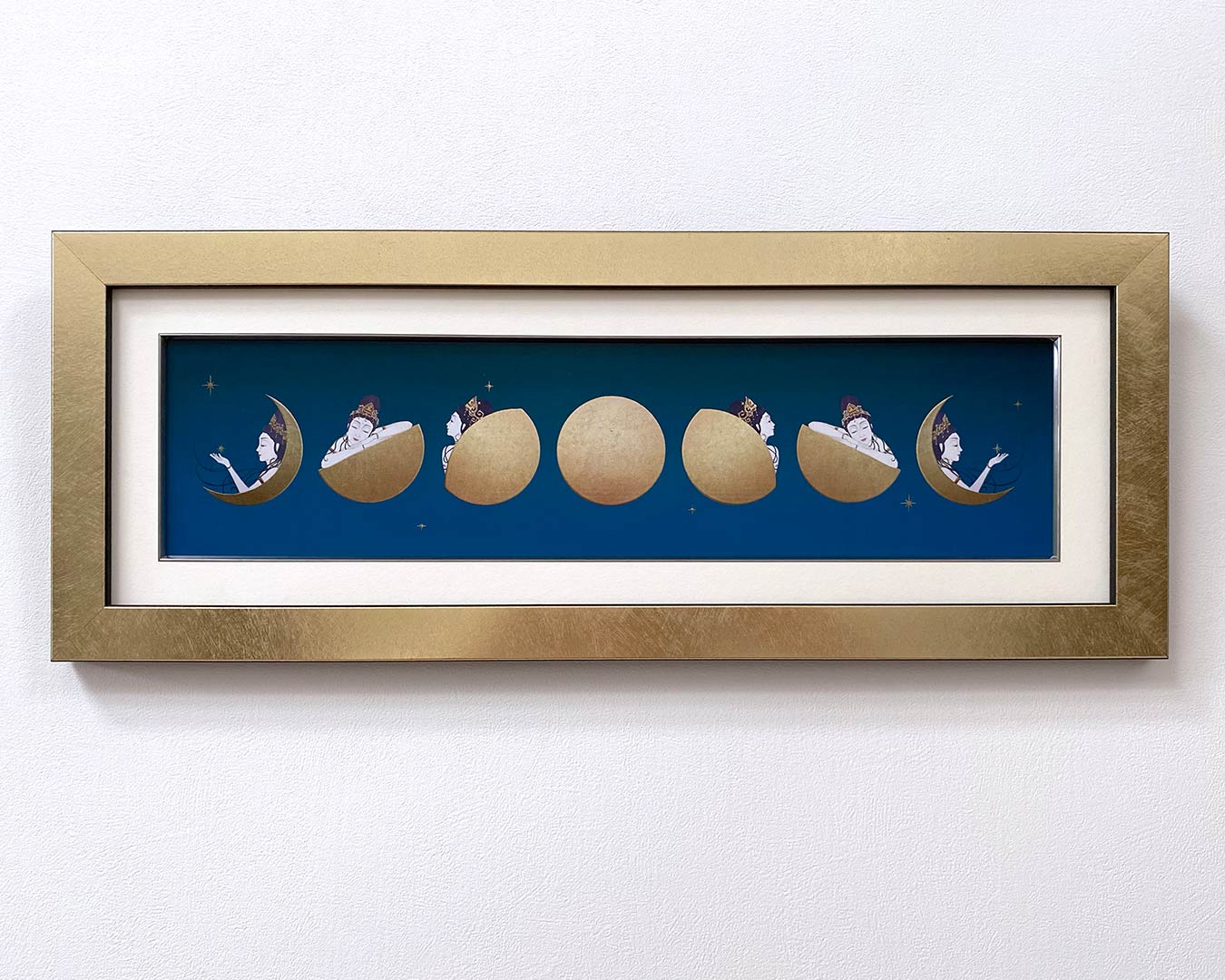 仏像】月夜の観音 ゴールデンムーン/夜空 箔アート版画 木綿花作 | 箔