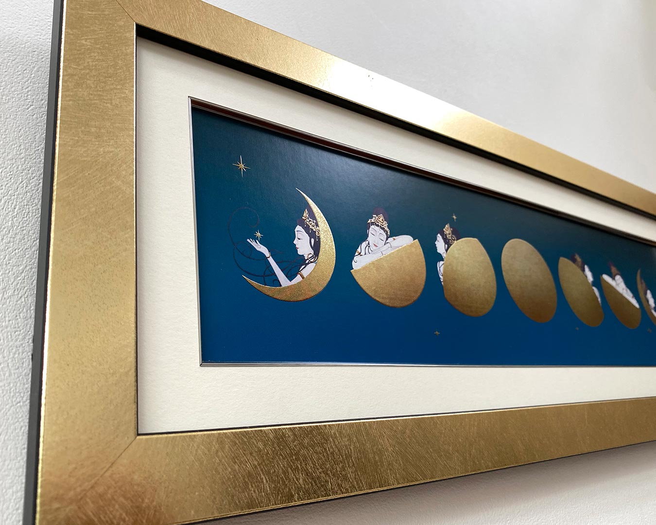 仏像】月夜の観音 ゴールデンムーン/夜空 箔アート版画 木綿花作 | 箔