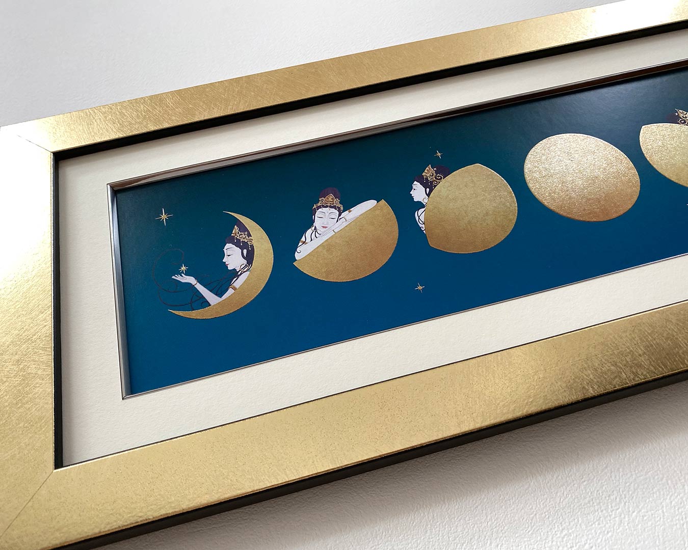 仏像】月夜の観音 ゴールデンムーン/夜空 箔アート版画 木綿花作 | 箔