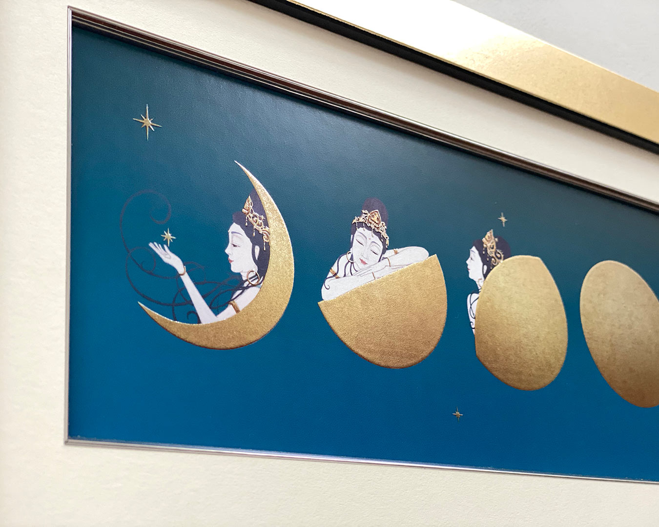 仏像】月夜の観音 ゴールデンムーン/夜空 箔アート版画 木綿花作 | 箔