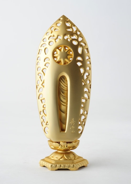 仏像】阿弥陀如来 - 合金製 純金メッキ仕上げ 総高15cm 高岡銅器