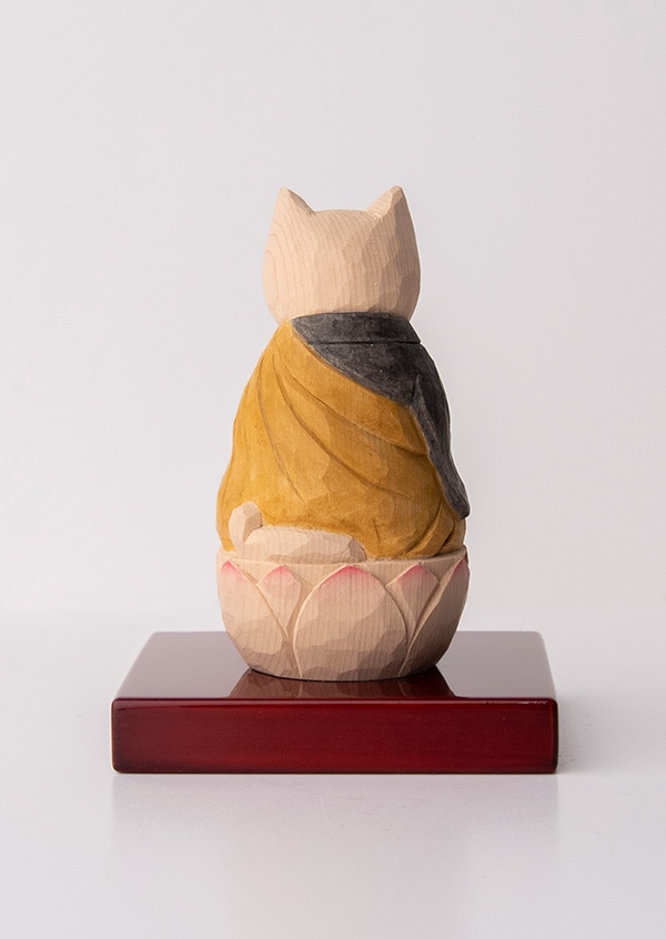 やっかい猫様　レトロ　木彫　壁かけ 木彫り 阿弥陀猫（大） 猫仏2402 | 仏屋さかい