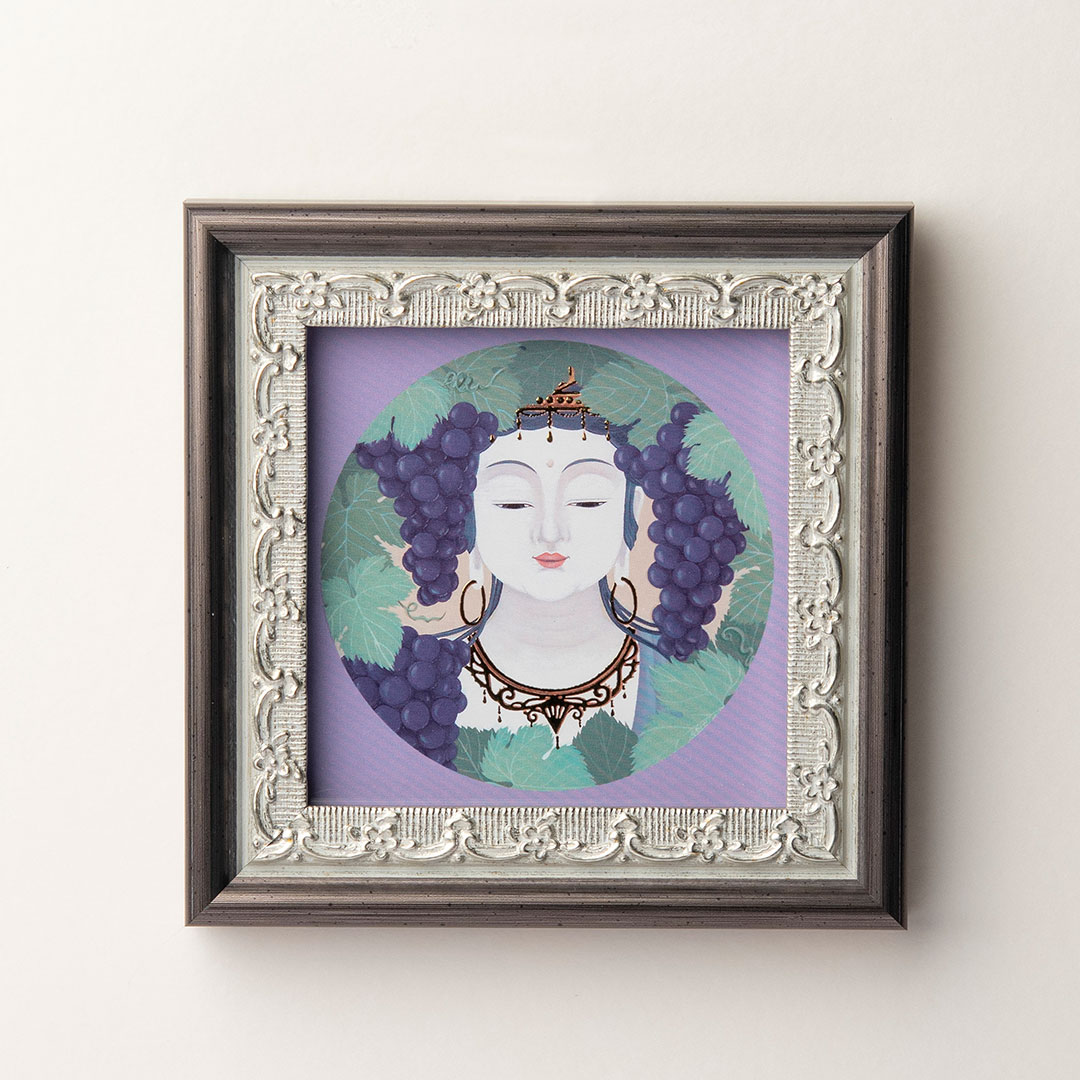 アンティーク　版画日本画 花・植物・果実の絵 4点セット 仏像】葡萄の実り ミニ箔アート版画 木綿花作 | ミニ箔アート版画