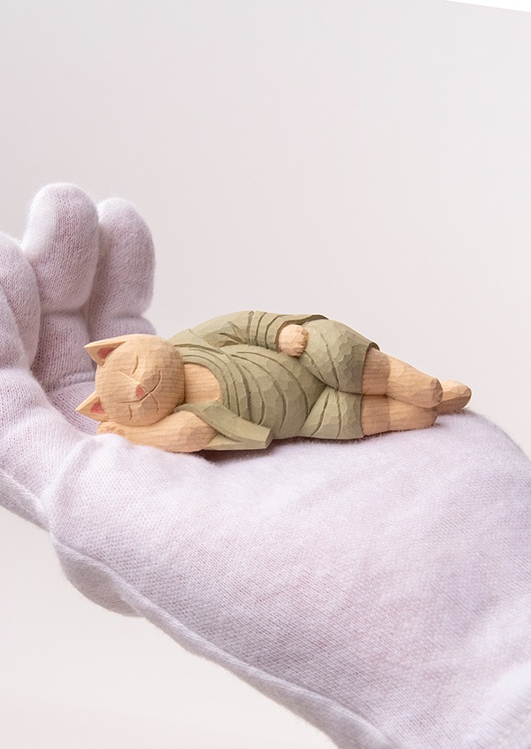 仏像】木彫りの涅槃猫 袈裟を着た猫仏さま | 猫仏 | | 仏像ワールド