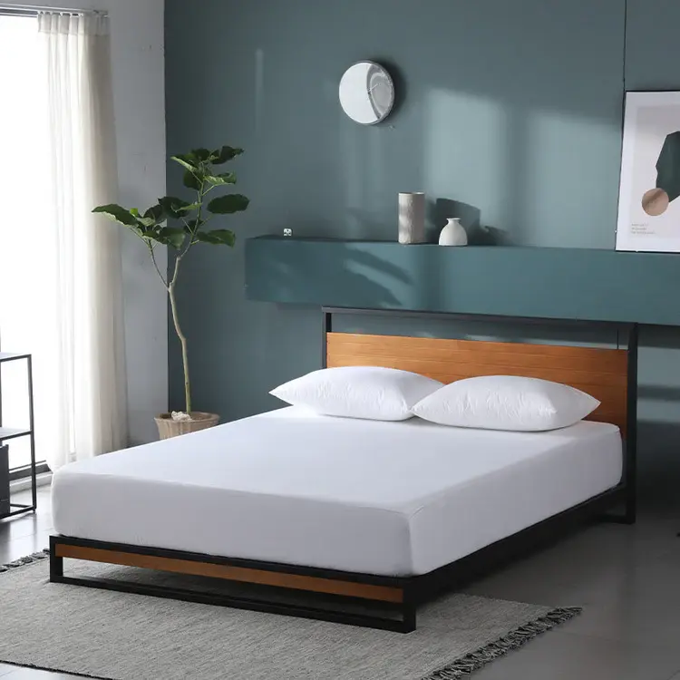 【セミダブル】ZINUS Suzanne スチール＆ウッド ベッドフレーム ヘッドボード付