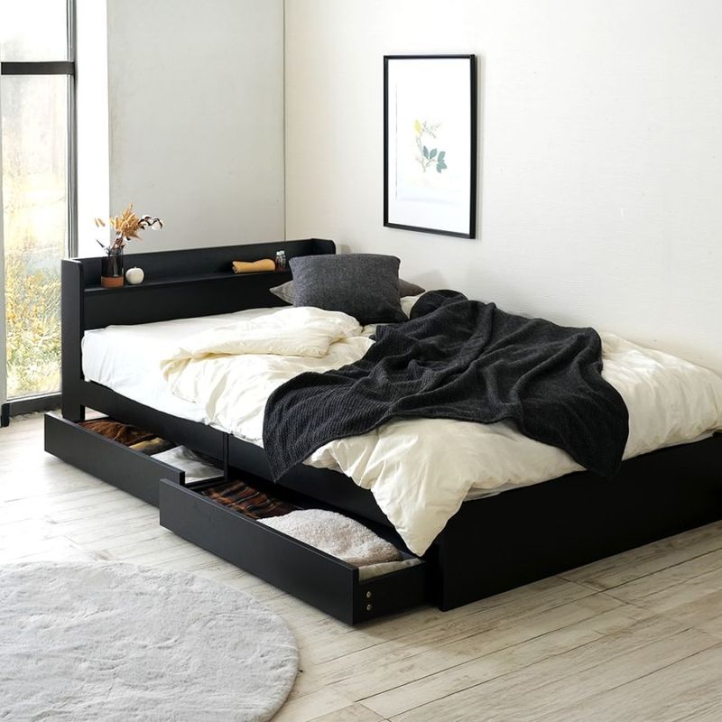 【クイーン/160cm】ヘッドボード付き 引出し収納ベッド/Latte 特殊サイズモデル