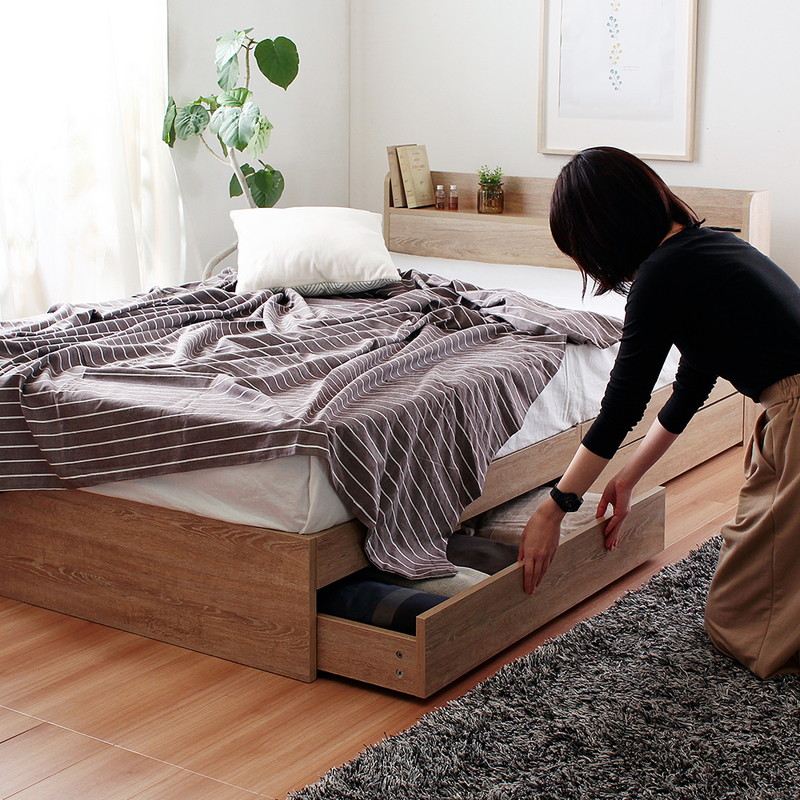 Sucre【シュクレ】ベッドフレーム　セミダブル　マットレス別売　【一年保証付】 セミダブル】ヘッドボード付き 引出し収納ベッド USB / シュクレ