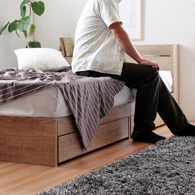 セミダブル】ヘッドボード付き 引出し収納ベッド USB / シュクレ