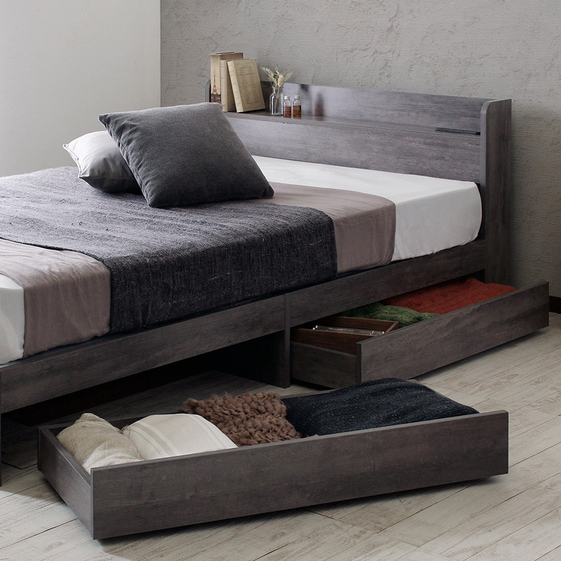 Sucre【シュクレ】引出し収納付き　シングルベッド　フレーム　2カラー　グレー Sucre【シュクレ】引出し収納付きベッドフレーム グレー