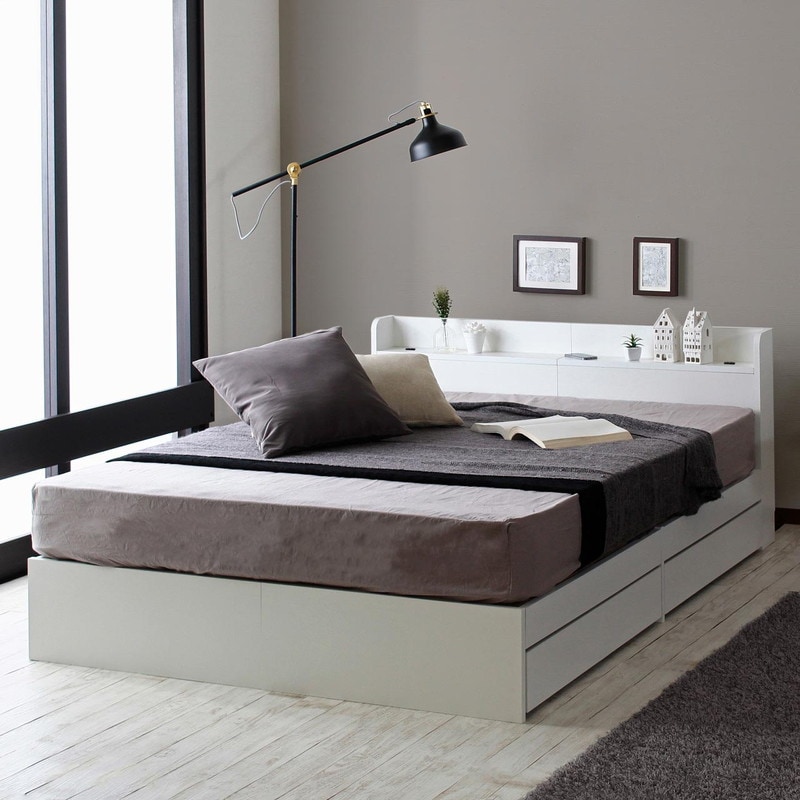 ワイドセミダブル/130cm】ヘッドボード付き 引出し収納ベッド/Latte