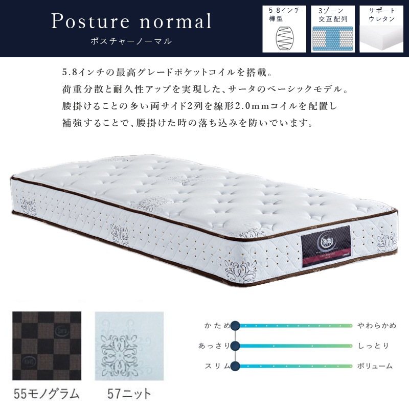 Dサイズ】ポケットコイルマットレス SERTA/サータ【Posture normal 5.8