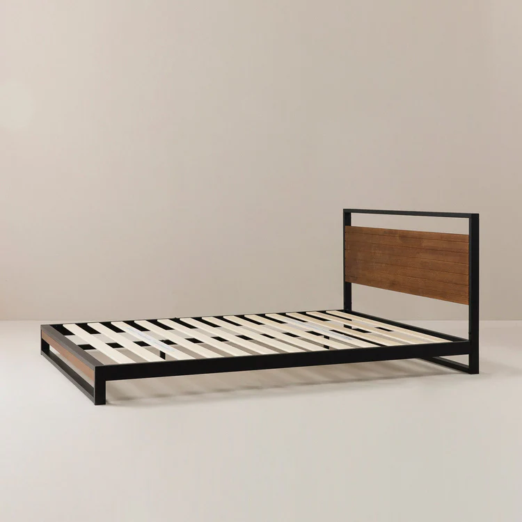 ダブル】ZINUS Suzanne スチール＆ウッド ベッドフレーム ヘッドボード