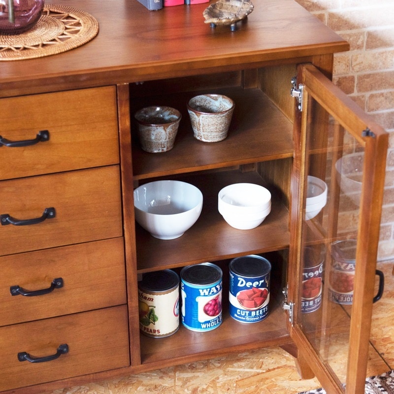 片開きタイプ】キャビネット 引出し4杯付き【ティンバー】 80×40