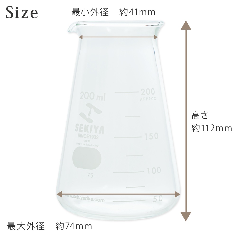 SEKIYA  コニカルビーカー 200ml【手作り石けん/手作りコスメ/手作り化粧品/ガラスビーカー/メジャーカップ/耐熱】