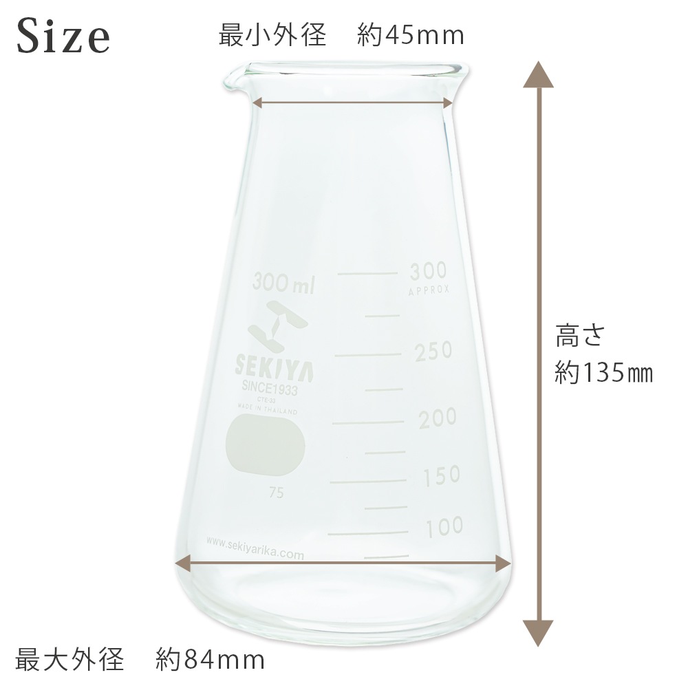 SEKIYA  コニカルビーカー 300ml【手作り石けん/手作りコスメ/手作り化粧品/ガラスビーカー/メジャーカップ/耐熱】