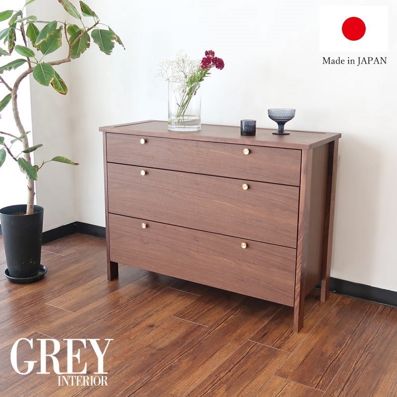 【送料無料】 国産 完成品 チェスト 桐 ウォールナット 無垢 スライドレール付 幅100 3段 収納家具 木製 収納 アンティーク アンティーク家具 ブラウン リビング収納 リビング 収納ボックス 収納ラック