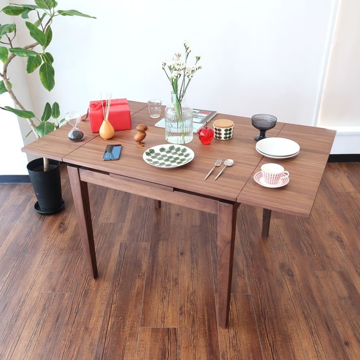 【伸長式】ダイニングテーブル 幅80〜130cm ウォールナット材 2人掛け コンパクト ナチュラル シンプル 高級 天然木