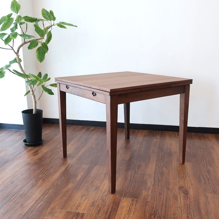 【伸長式】ダイニングテーブル 幅80〜130cm ウォールナット材 2人掛け コンパクト ナチュラル シンプル 高級 天然木