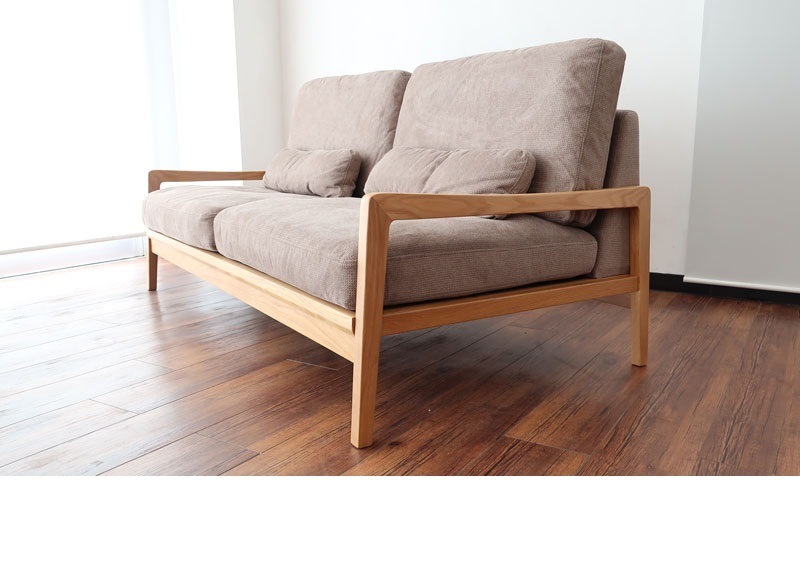 ソファー 天然木フレーム 2P ファブリック ソファ ソファー sofa 天然木 木肘 木枠 木製 木 布地 2人掛け二人掛け 2Pソファ 2人 二人用 カフェ風 カントリー シンプル オーク材