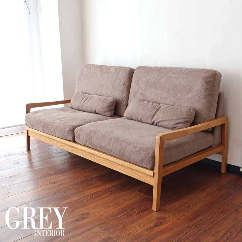 ソファー 天然木フレーム 2P ファブリック ソファ ソファー sofa 天然木 木肘 木枠 木製 木 布地 2人掛け二人掛け 2Pソファ 2人 二人用 カフェ風 カントリー シンプル オーク材