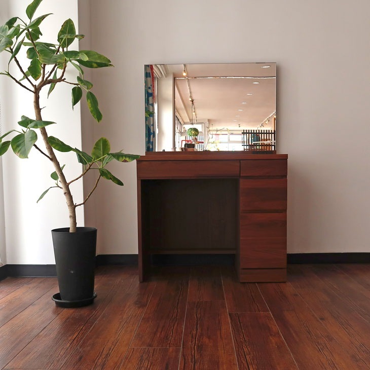 ドレッサー 幅80cm 日本製 完成品 鏡台 天然木 ウォールナット オーク 高級感 木製 頑丈 一面鏡