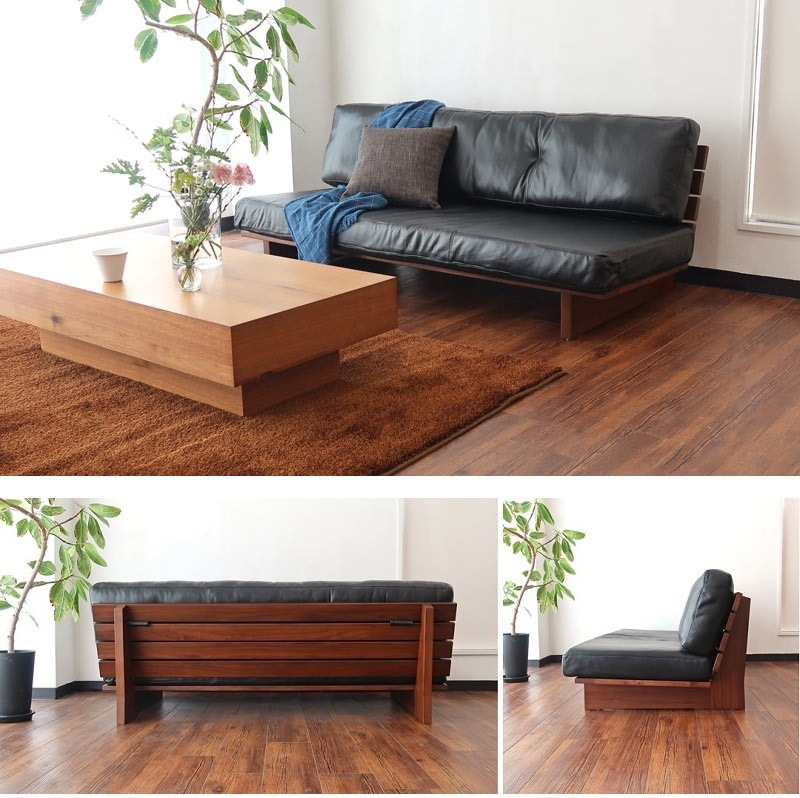 ローソファ 3人掛け 本革 ソファー ソファ ウォールナット