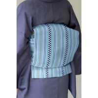 [即納品]八寸名古屋帯　お仕立て済み　博多織＜菱屋市松・七献上・ブルー＞|アパレル