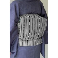 [即納品]八寸名古屋帯　お仕立て済み　博多織＜菱屋市松・七献上・グレー＞|アパレル