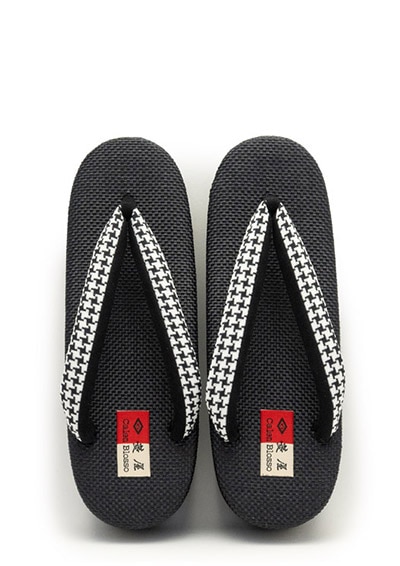 [Lサイズ即納品]カフェぞうりレディース　No.EXL-K53 ＜千鳥格子鼻緒・ブラック＞