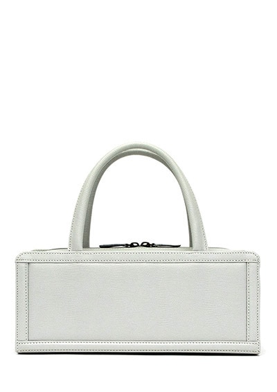 [即納品]利休型箱バッグ　ギアナ＜薄青鼠（No.901C）＞　刻印：銀箔　金具：アンティークゴールド