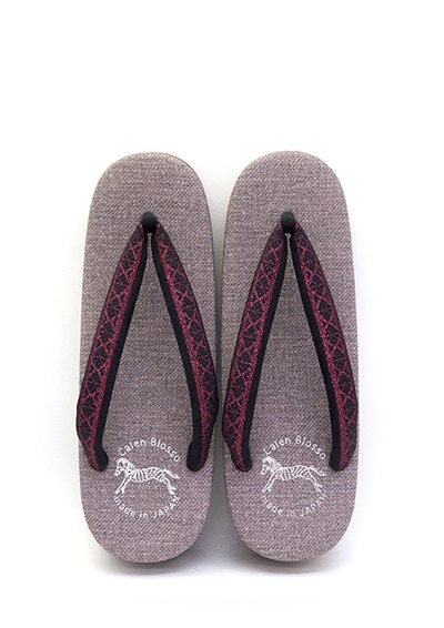 [Lサイズ即納品]カフェぞうり　レディース　＜博多織/ピンクラメ地×黒＞　No.20722