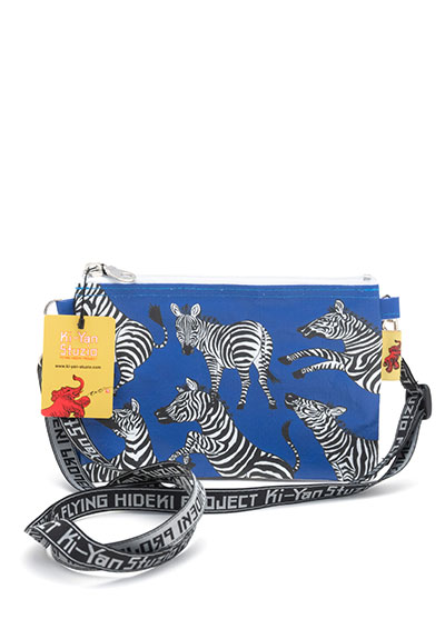 [即納品] 2wayスマホポーチ　ポリエチレン＜うまくいく紋・ブルー＞ ショルダーストラップ：BLACK