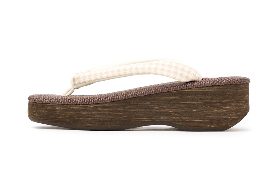 【ネット限定オーダー品】カフェぞうり花緒サンダル レディース No.k-1-2V<千鳥格子鼻緒・アイボリー>